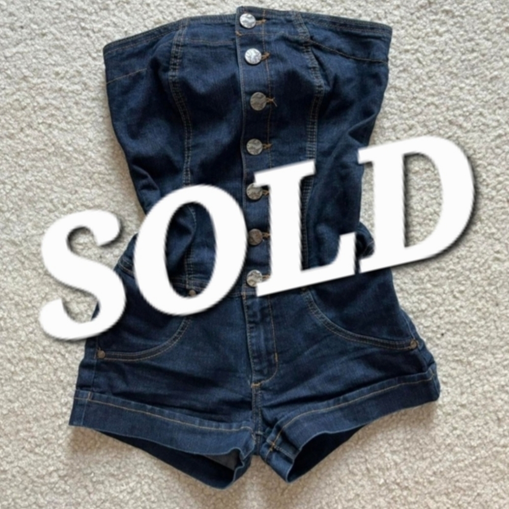 Denim Button-Up Strapless Romper